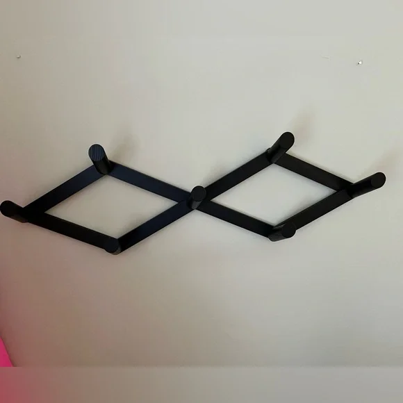 Black Wooden Expandable Accordion style Wall Mounted Rack 7 Hooks - Picture 2 of 12